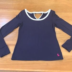 THOMAS KELLY ~Size L~Classic Navy & White Trim Stretch Top ~